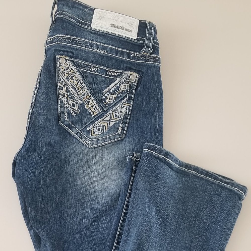 Grace in LA Navajo Cotton Jeans Boot Cut Low Rise Size 29
